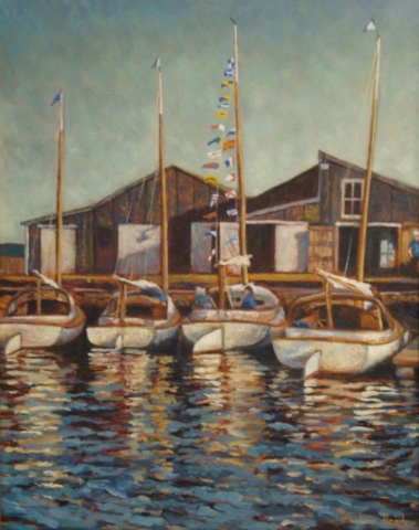 painting catboat regatta in Padanaram