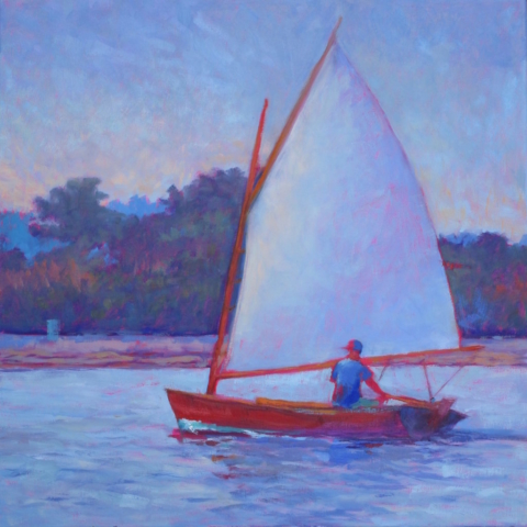 red catboat oil painting