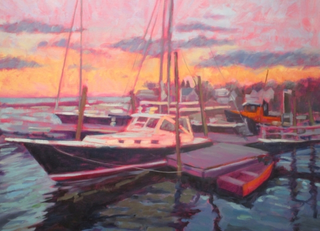 Marion Harbor boats oil painting