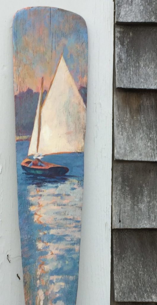 sailboat painting on oar