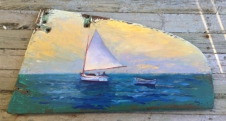 Painted vintage wooden rudder Westport River Watershed Alliance donation