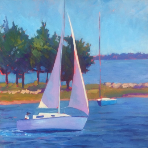 sailboat oil painting, Padanaram Harbor
