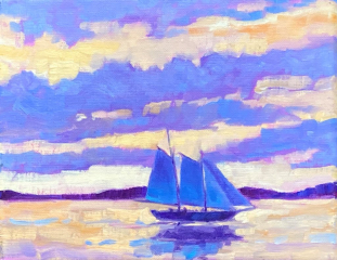 schooner in Newport painting, artist Barbara Healy