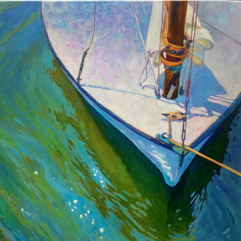 oil painting, sailboat bow