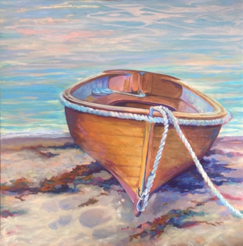 oil painting of wooden skiff
