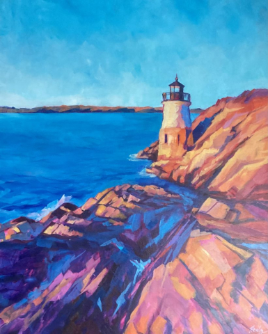 Castile Hill Lighthouse oil painting, Newport RI