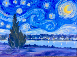Padanaram painting with Van Gogh's Starry Night sky