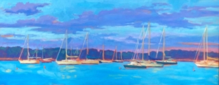 oil painting sailboats in Padanaram harbor