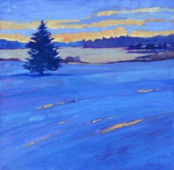 Snow painting at sunset, over the Slocum River