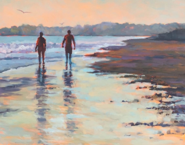 beach walkers oil painting