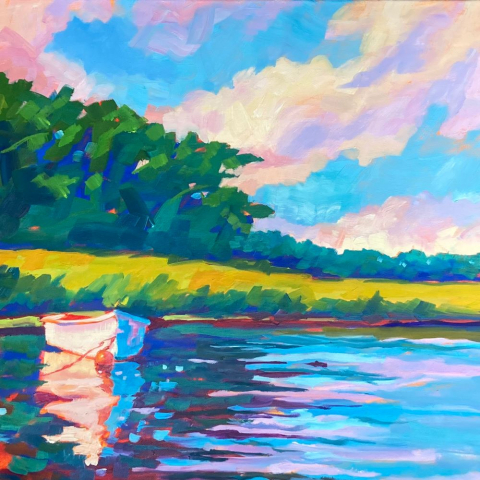 oil painting, skiff on the Slocum River